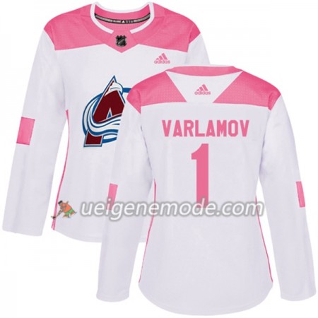 Dame Eishockey Colorado Avalanche Trikot Semyon Varlamov 1 Adidas 2017-2018 Weiß Pink Fashion Authentic